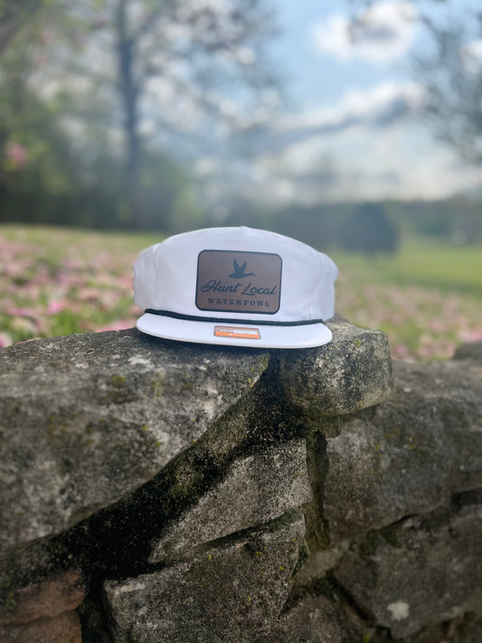 Flat Bill Hat - White and Leather