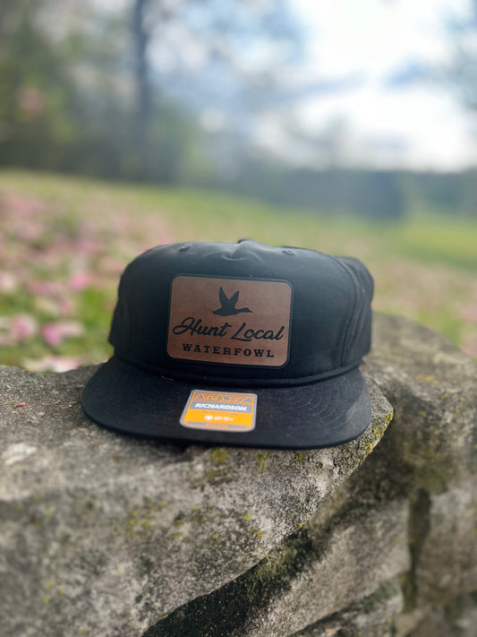 Flat Bill Hat - Black and Leather